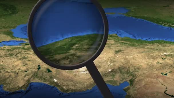 Forstørrelsesglass finner Ankara by på kartet, 3d rendering – stockvideo