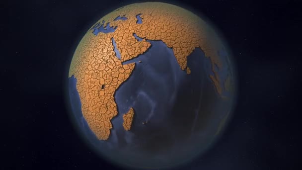 Ξηρό ραγισμένο χώμα. Καταστροφική κλιματική αλλαγή και εννοιολογική αύξηση της θερμοκρασίας του πλανήτη 3d animarion — Αρχείο Βίντεο
