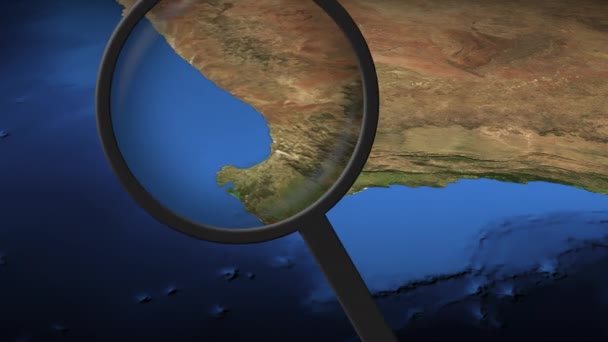 Loupe finds Cape Town city on the map, 3d rendering — Stock Video