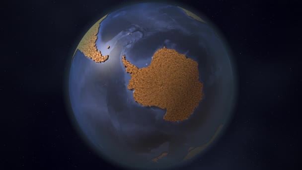 Kontynent Antarktydy pokryty suchą, pękniętą ziemią. Katastrofalne zmiany klimatu i związane z globalnym ociepleniem koncepcyjne animacje 3d — Wideo stockowe