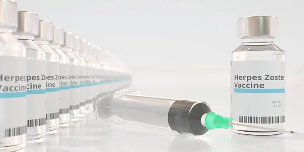 Vials mit Herpes-Zoster-Impfstoff und Spritze. 3D-Rendering — Stockfoto
