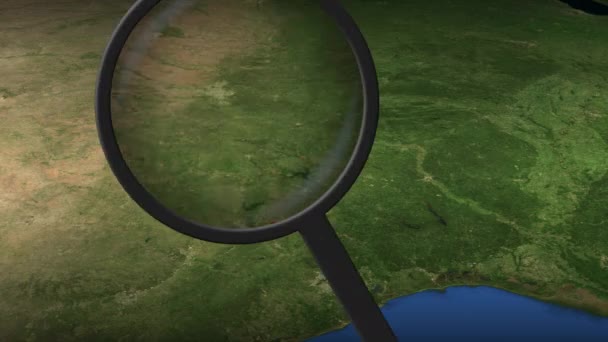 Lupa najde město Dallas na mapě, 3D vykreslování — Stock video