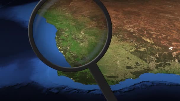 Loupe finds Perth city on the map, 3d rendering — Stock Video