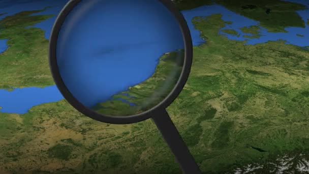 Loupe hittar Bryssel stad på kartan, 3D-rendering — Stockvideo