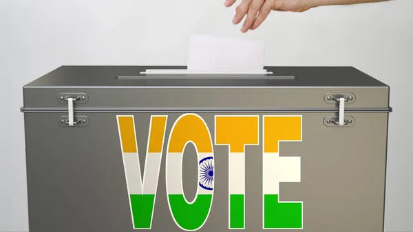 Ballot box with flag of India and VOTE word, voting related 3d rendering — стокове фото