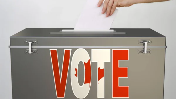 VOTA testo su scheda elettorale con bandiera del Canada. Rendering 3d correlato alle elezioni — Foto Stock