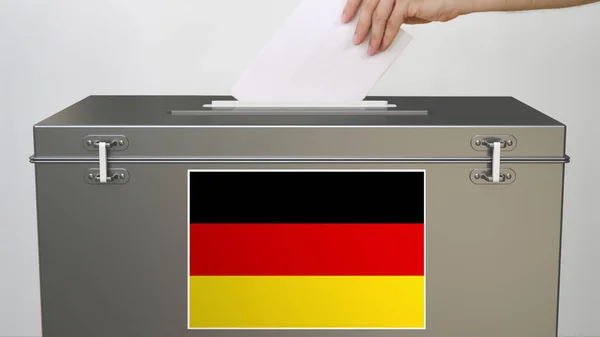 带有德国国旗的投票箱，与选举有关的3D渲染 — 图库照片