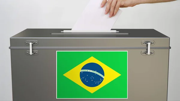 Poner papeleta en urnas con bandera de Brasil. Votación relacionada con la representación 3d —  Fotos de Stock