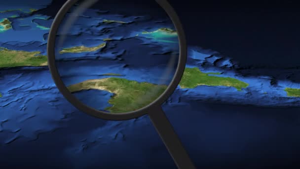 Loupe encuentra la ciudad de Puerto Príncipe en el mapa, 3d rendering — Vídeo de stock