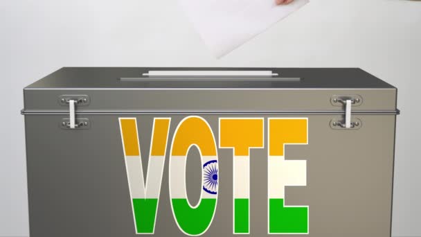 Ballot box met vlag van India en VOTE woord, stem gerelateerde clip — Stockvideo