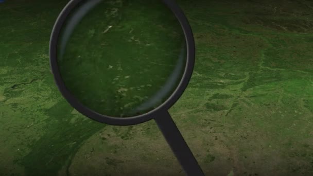 Loupě najde město Jekatěrinburg na mapě, 3D vykreslování — Stock video
