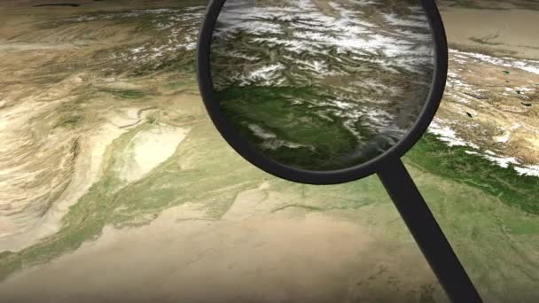 Loupe hittar Faisalabad stad på kartan, 3D-rendering — Stockvideo