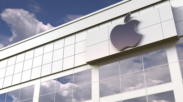Logo de Apple Inc en la parte superior de un edificio moderno. Editorial conceptual 3d rendering —  Fotos de Stock