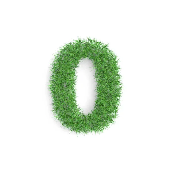 0 нулевой номер символа из зеленой травы изолированы на белом фоне, часть набора. Устойчивые технологии или стиль жизни, связанные с 3D рендеринг — стоковое фото