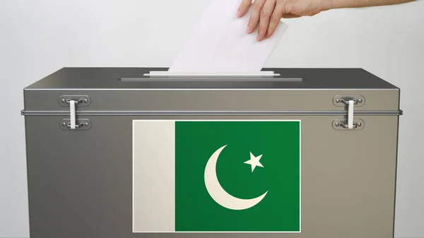 Виборча скринька з прапором Пакистану, вибори пов'язані 3d рендеринга — стокове фото