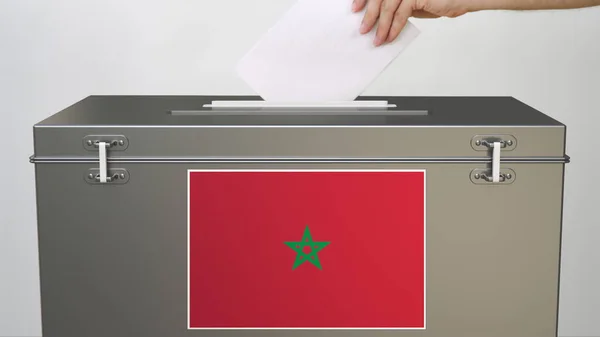 Boîte de scrutin avec drapeau du Maroc, rendu 3d lié aux élections — Photo
