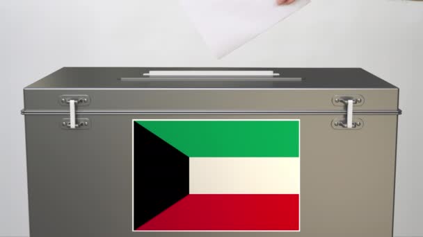 Flag of Kuwait on ballot box and hand putting paper ballot — Stock Video