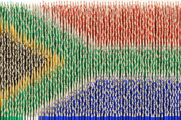 Bandera de Sudáfrica hecha con lápices de color. Representación 3D relacionada con el arte —  Fotos de Stock