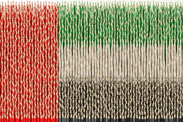 Flag of the United Arab Emirates made with color pencils. Art related conceptual 3D rendering — Stock Photo, Image