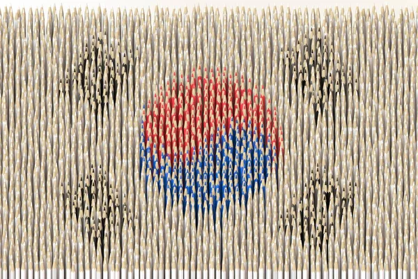 Bandera de Corea del Sur hecha con lápices de color. Renderizado 3D conceptual relacionado con el arte — Foto de Stock