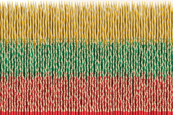 Flag of Lithuania made with color pencils. Art related conceptual 3D rendering — Stock Photo, Image