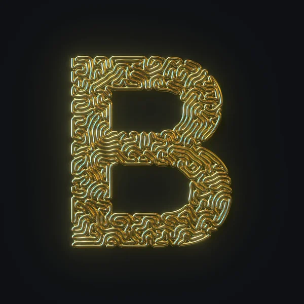 Högupplöst bokstav B symbol som består av guldböjd tråd. 3D-rendering — Stockfoto