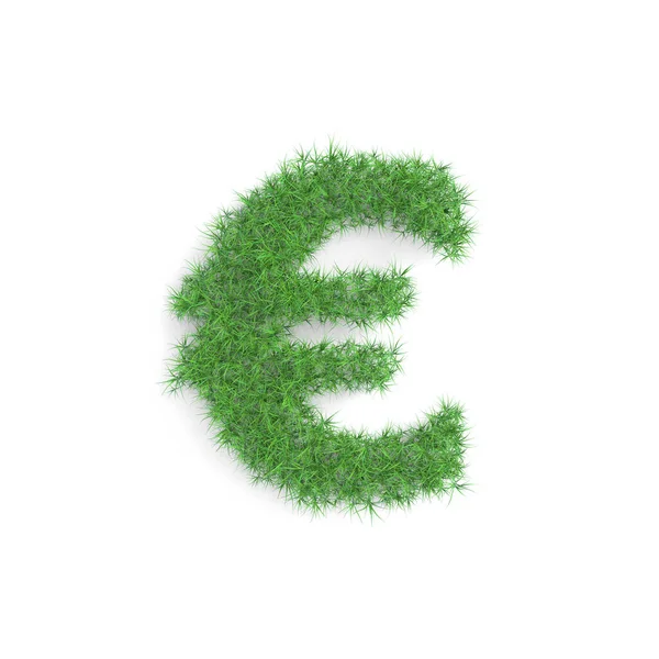 Euro simbolo fatto di erba verde isolato su sfondo bianco, parte del set. Tecnologia sostenibile o rendering 3D correlato allo stile di vita — Foto Stock