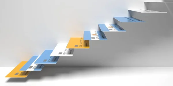 Εθνική σημαία της Αργεντινής στις πιστωτικές κάρτες ως σκάλες μιας σκάλας. Οικονομική ανοδική τάση εννοιολογική 3D απόδοση — Φωτογραφία Αρχείου