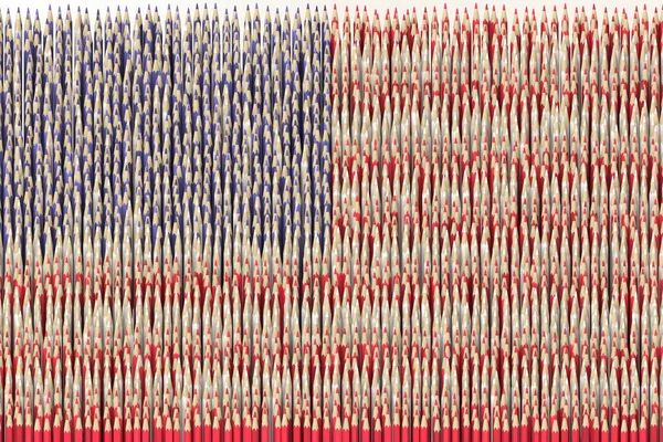 Bandera de los Estados Unidos hecha con lápices de color. Representación 3D relacionada con el arte —  Fotos de Stock