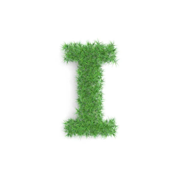 Letter I symbol made of green grass isolated on white background, part of the set. Sustainable technology or lifestyle related 3d rendering — Stock Photo, Image