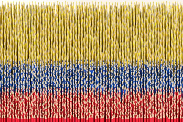 Kolombiya bayrağı renkli kalemlerden yapılmıştır. Sanatla ilgili 3B oluşturma — Stok fotoğraf