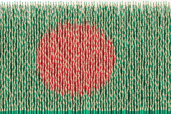 Národní vlajka Bangladéše z barevných tužek. 3D vykreslování související s kreativitou — Stock fotografie