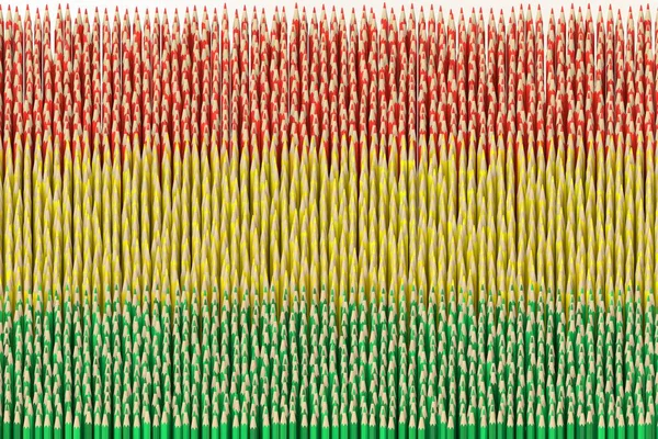 Flaga narodowa Boliwii wykonana z kolorowych ołówków. Kreatywność związana z renderowaniem 3D — Zdjęcie stockowe