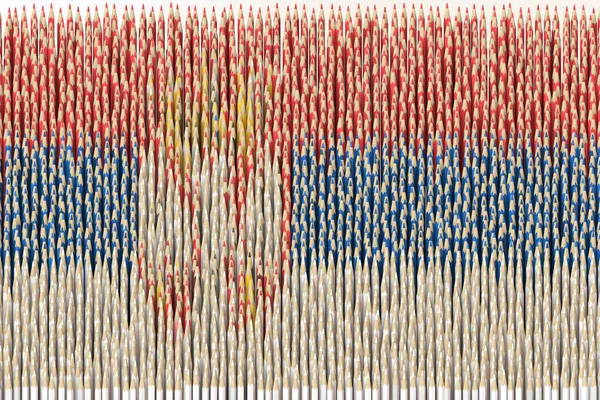 Sırbistan 'ın ulusal bayrağı renkli kalemlerle yapıldı. 3B oluşturma ile ilgili yaratıcılık — Stok fotoğraf