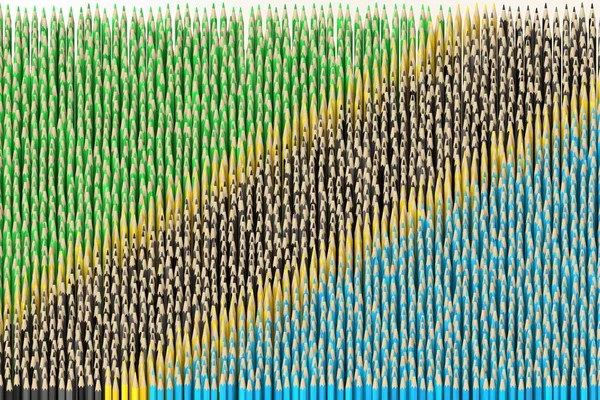 Flaga Tanzanii wykonana z kolorowych ołówków. Sztuka związana z renderowaniem 3D — Zdjęcie stockowe