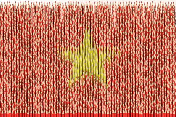 Flag of Vietnam made with color pencils. Art related conceptual 3D rendering — Stock Photo, Image