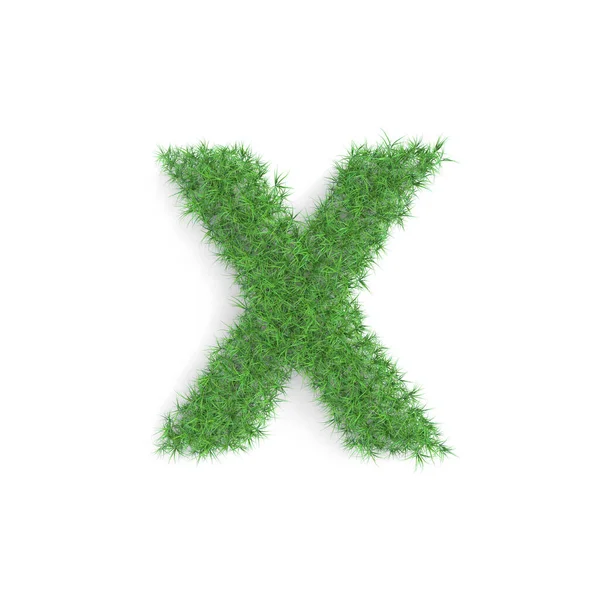 Písmeno X symbol ze zelené trávy izolované na bílém pozadí, část sady. Udržitelná technologie nebo životní styl související 3D vykreslování — Stock fotografie