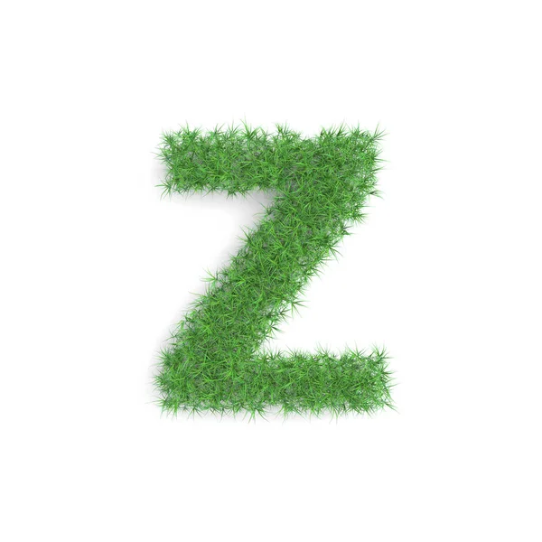 Letra símbolo Z feito de grama verde isolado no fundo branco, parte do conjunto. Tecnologia sustentável ou renderização 3d relacionada ao estilo de vida — Fotografia de Stock