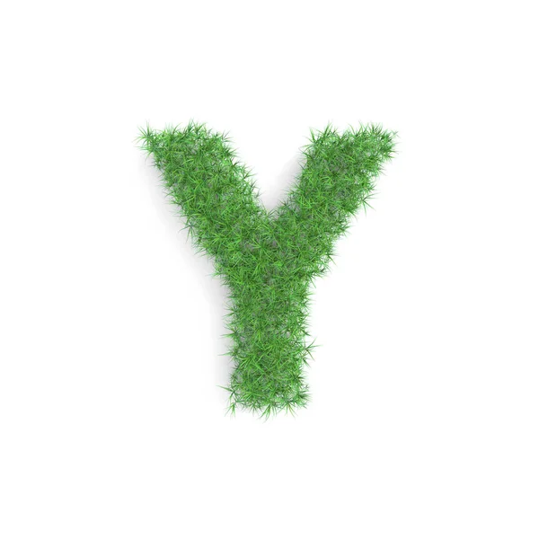 Lettera Y simbolo fatto di erba verde isolato su sfondo bianco, parte del set. Tecnologia sostenibile o rendering 3D correlato allo stile di vita — Foto Stock
