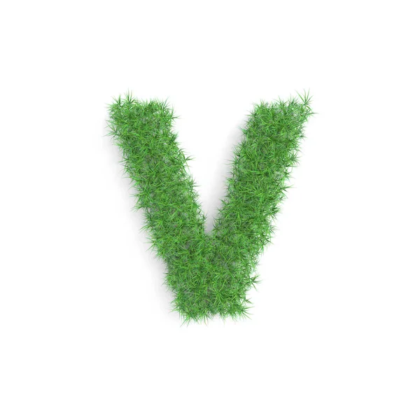 Symbole de la lettre V composé d'herbe verte isolée sur fond blanc, partie de l'ensemble. Technologie durable ou mode de vie lié au rendu 3D — Photo