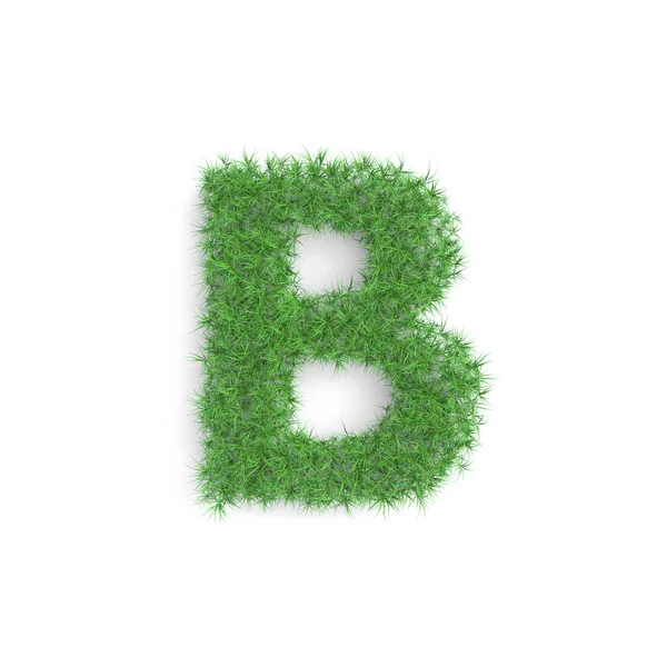Буква B символ из зеленой травы изолированы на белом фоне, часть набора. Устойчивые технологии или стиль жизни, связанные с 3D рендеринг — стоковое фото