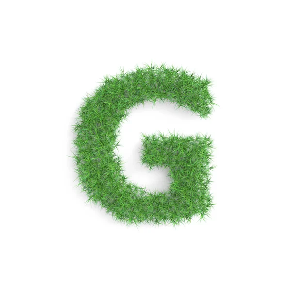 G betű szimbólum készült zöld fű elszigetelt fehér alapon, része a készlet. Fenntartható technológia vagy életmóddal kapcsolatos 3D-s renderelés — Stock Fotó