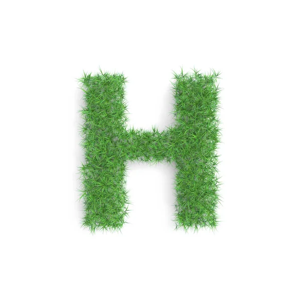 Letter H symbol made of green grass isolated on white background, part of the set. Sustainable technology or lifestyle related 3d rendering — Stock Photo, Image