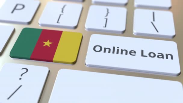 Online Loan testo e bandiera del Camerun sulla tastiera. Animazione 3D concettuale relativa al credito moderno — Video Stock