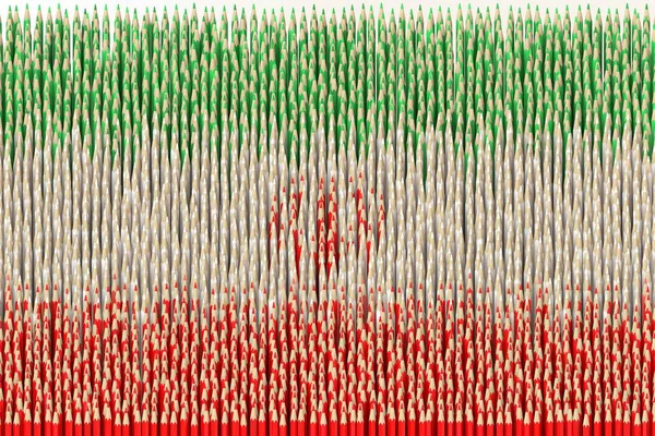 Íránská vlajka vyrobená barevnými tužkami. 3D vykreslování související s uměním — Stock fotografie