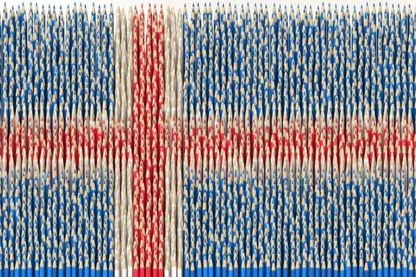 Islandská vlajka vyrobená z barevných tužek. 3D vykreslování související s uměním — Stock fotografie