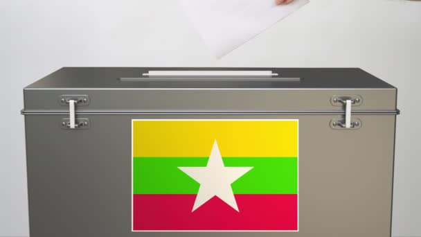 Caja de votación con bandera de Myanmar, clip relacionado con las elecciones — Vídeos de Stock