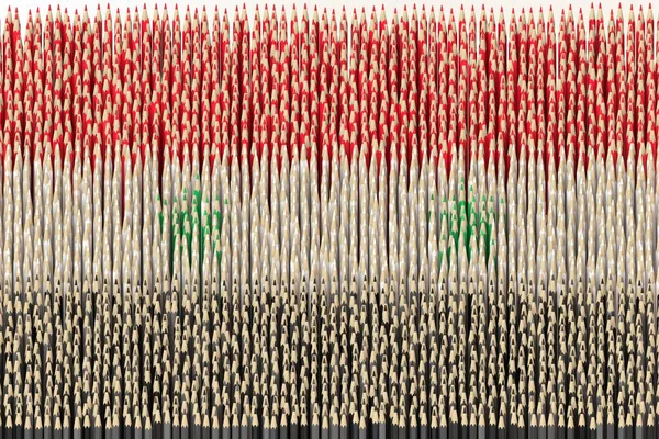 Flaga Syrii wykonana z kolorowych ołówków. Sztuka związana z renderowaniem 3D — Zdjęcie stockowe