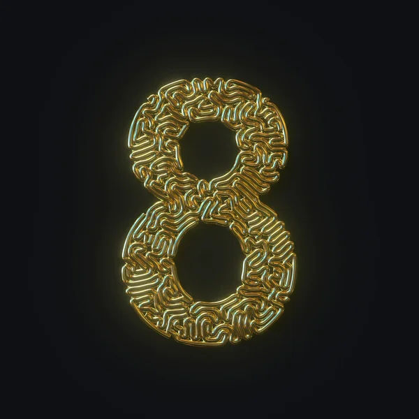 Высокое разрешение 8-го символа, образованного золотой изогнутой проволокой. 3D рендеринг — стоковое фото