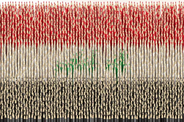 Irak bayrağı renkli kalemlerle yapıldı. Sanatla ilgili üç boyutlu kavramsal canlandırma — Stok fotoğraf